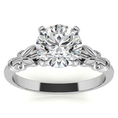 Floral Moissanite Cathedral Solitaire with Milgrain Beading