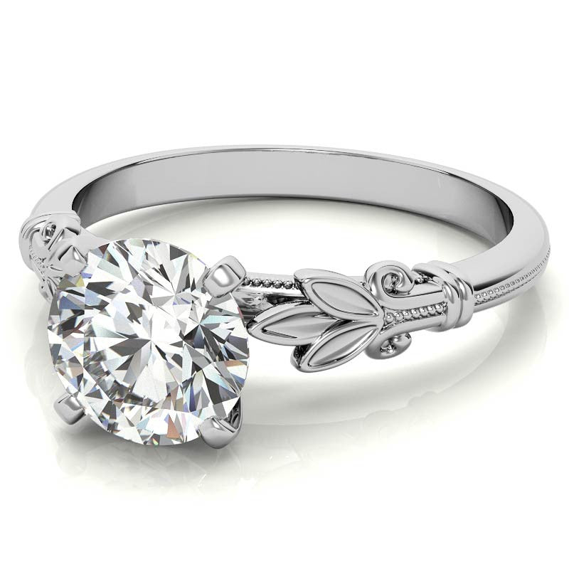 Floral Moissanite Cathedral Solitaire with Milgrain Beading