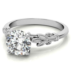 Floral Moissanite Cathedral Solitaire with Milgrain Beading