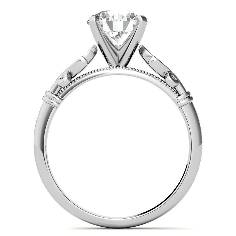 Floral Moissanite Cathedral Solitaire with Milgrain Beading