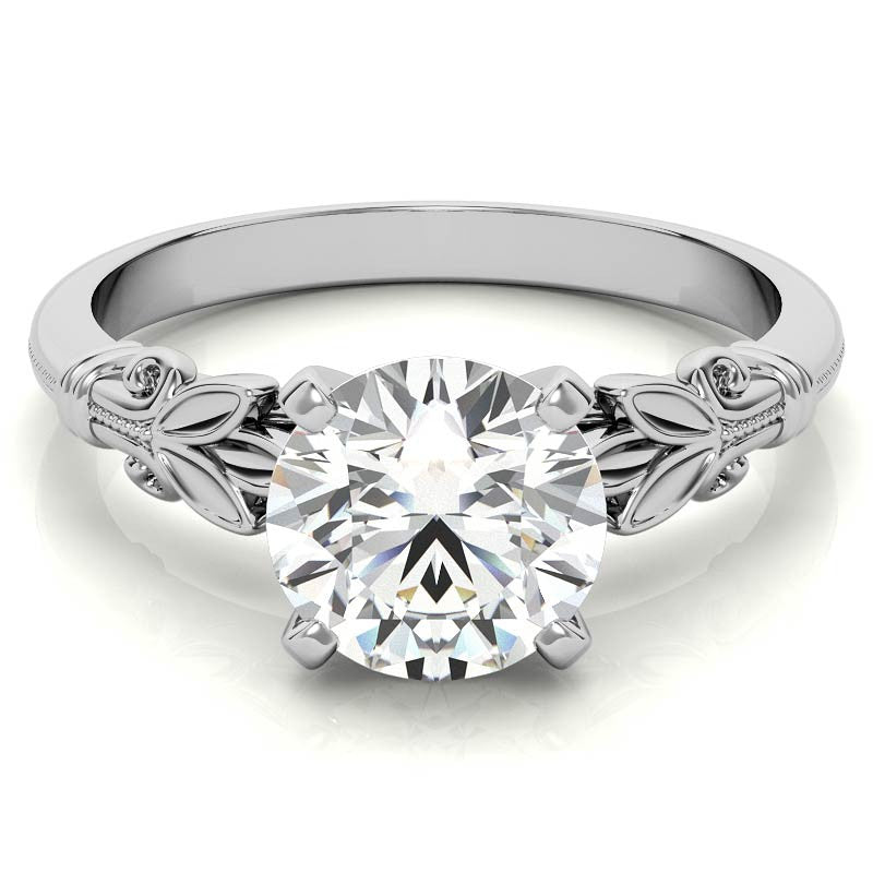 Floral Moissanite Cathedral Solitaire with Milgrain Beading