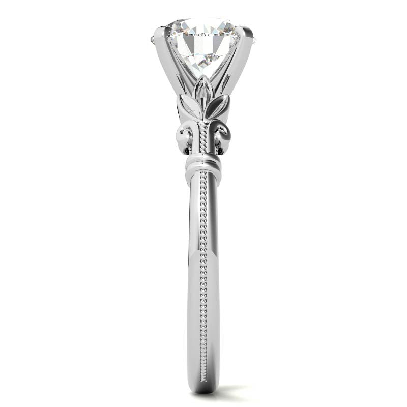 Floral Moissanite Cathedral Solitaire with Milgrain Beading