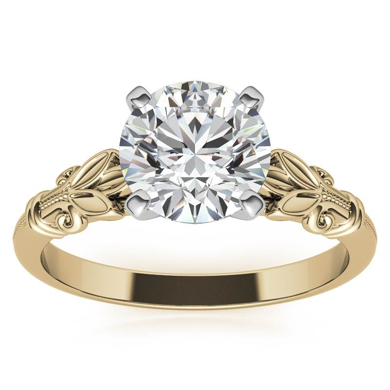 Floral Moissanite Cathedral Solitaire with Milgrain Beading
