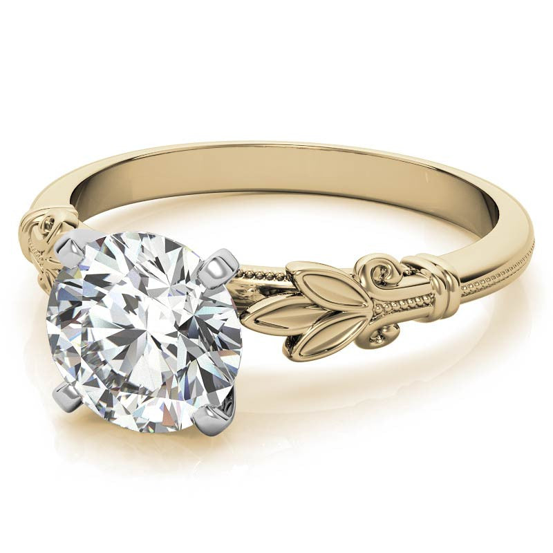 Floral Moissanite Cathedral Solitaire with Milgrain Beading