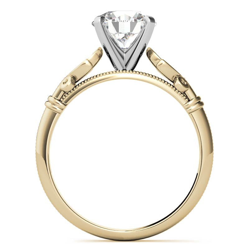 Floral Moissanite Cathedral Solitaire with Milgrain Beading