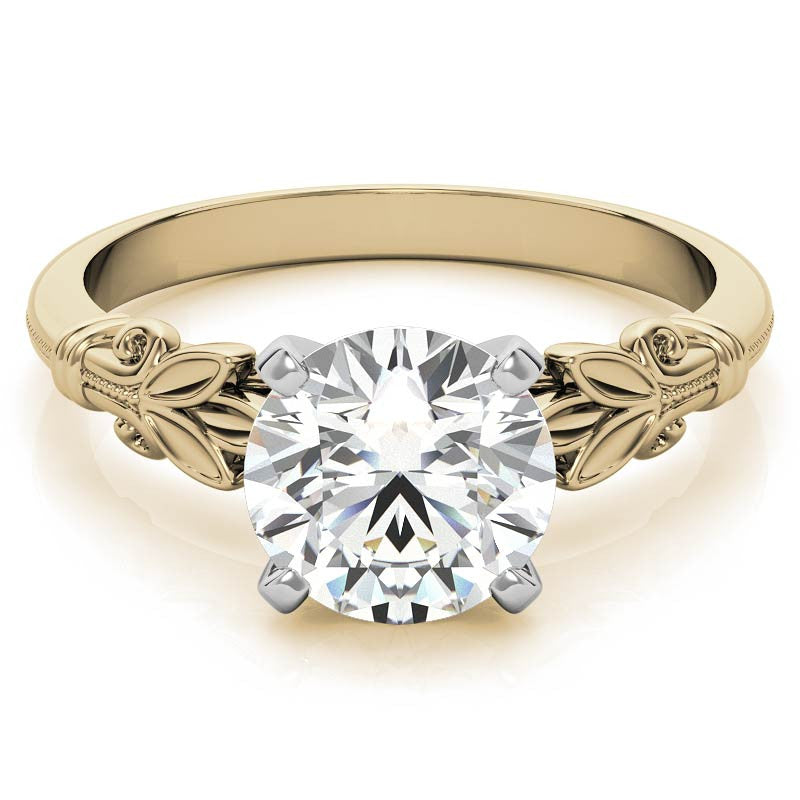 Floral Moissanite Cathedral Solitaire with Milgrain Beading