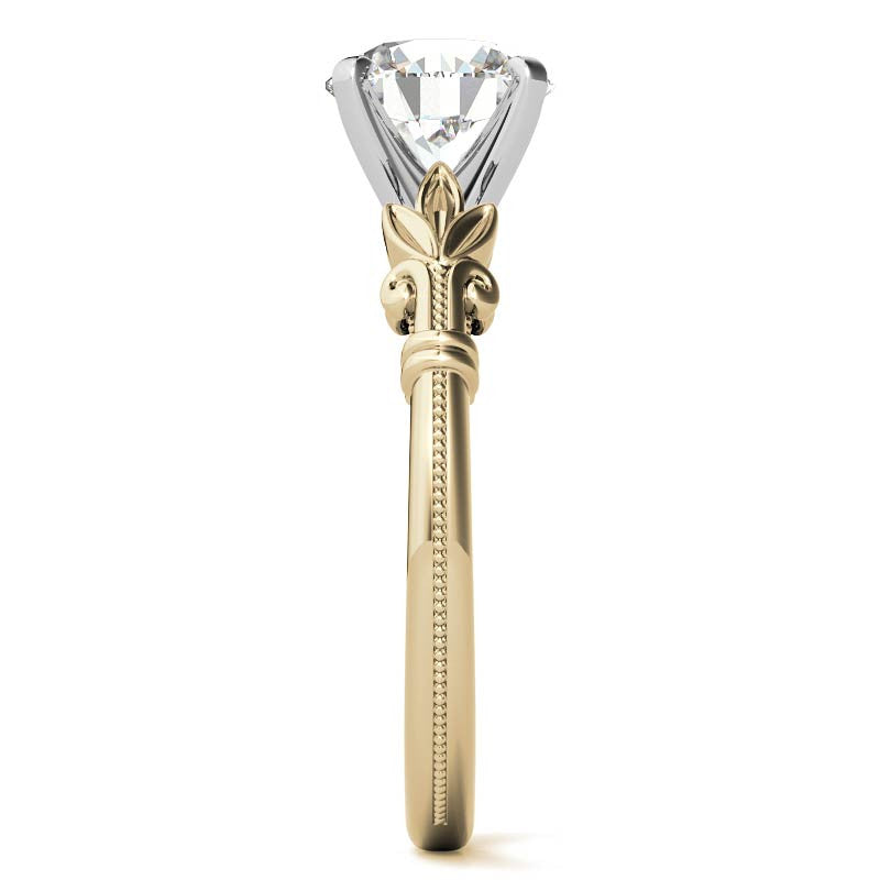 Floral Moissanite Cathedral Solitaire with Milgrain Beading