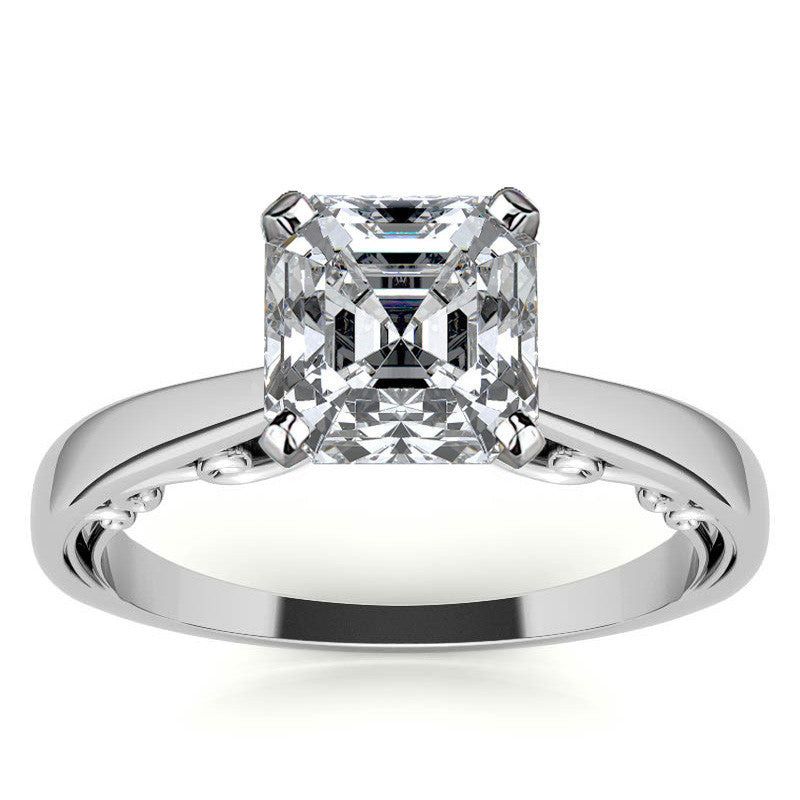 Petite Scroll Design Moissanite Solitaire Ring