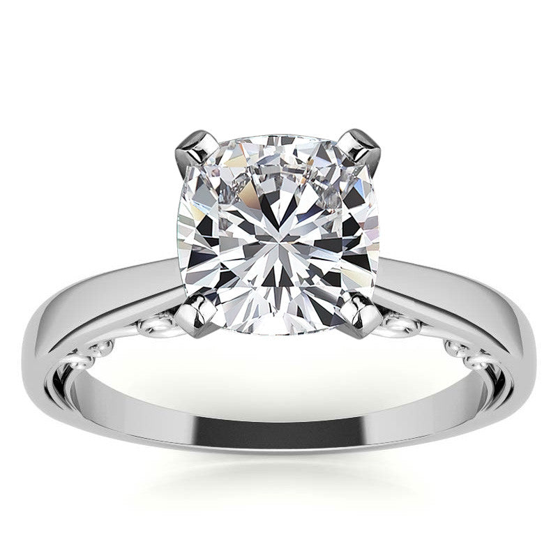 Petite Scroll Design Moissanite Solitaire Ring