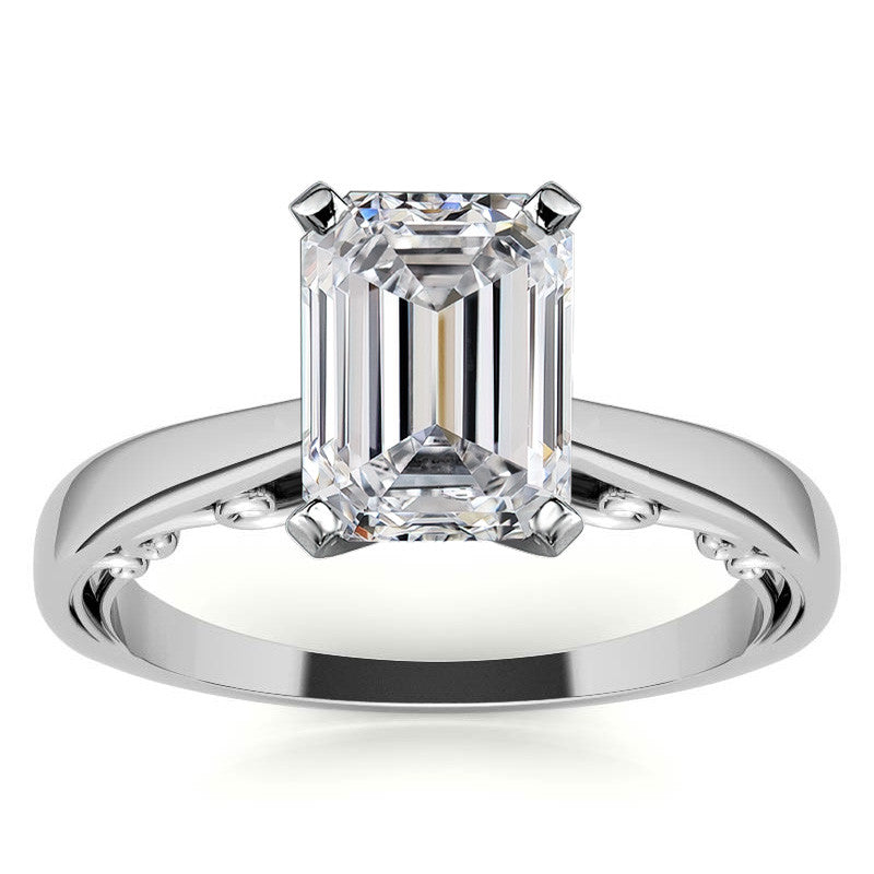 Petite Scroll Design Moissanite Solitaire Ring
