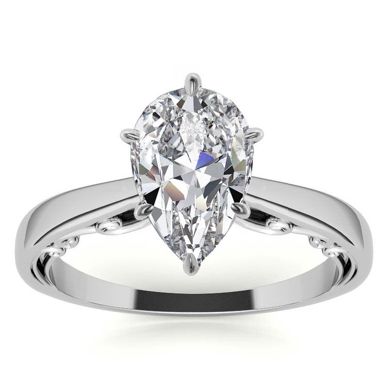 Petite Scroll Design Moissanite Solitaire Ring