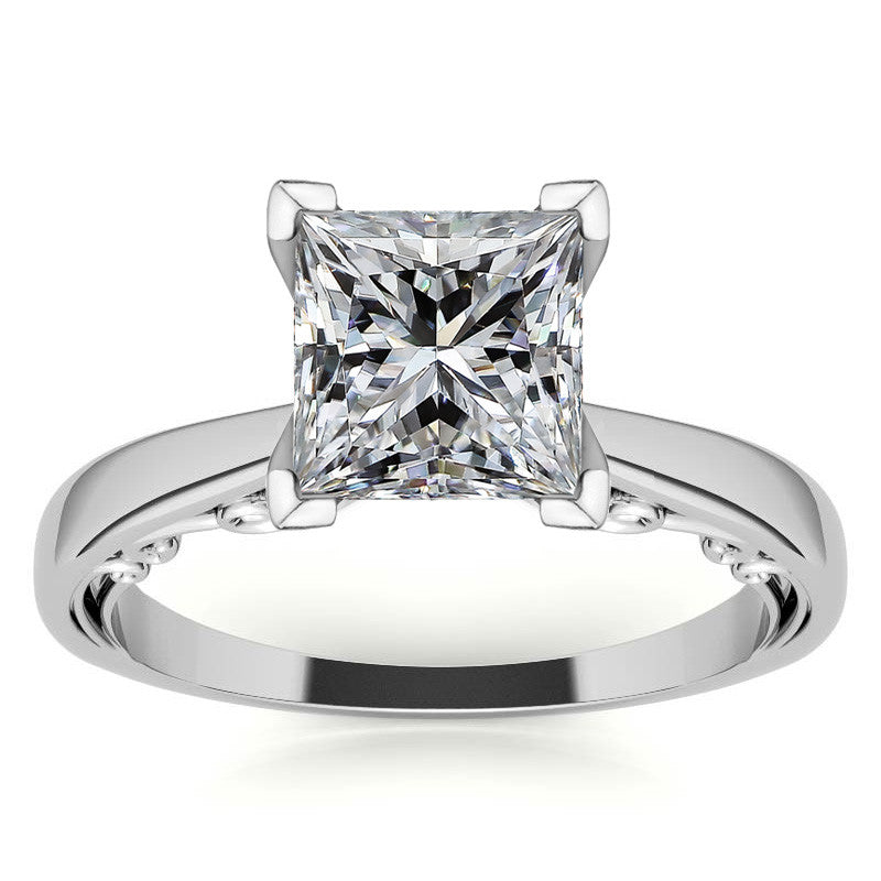 Petite Scroll Design Moissanite Solitaire Ring
