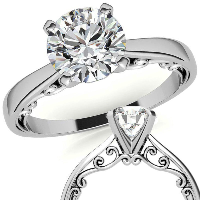Petite Scroll Design Moissanite Solitaire Ring