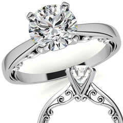 Petite Scroll Design Moissanite Solitaire Ring