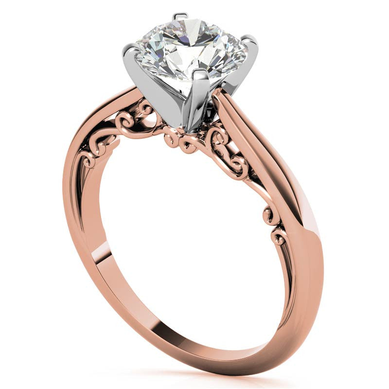 Petite Scroll Design Moissanite Solitaire Ring