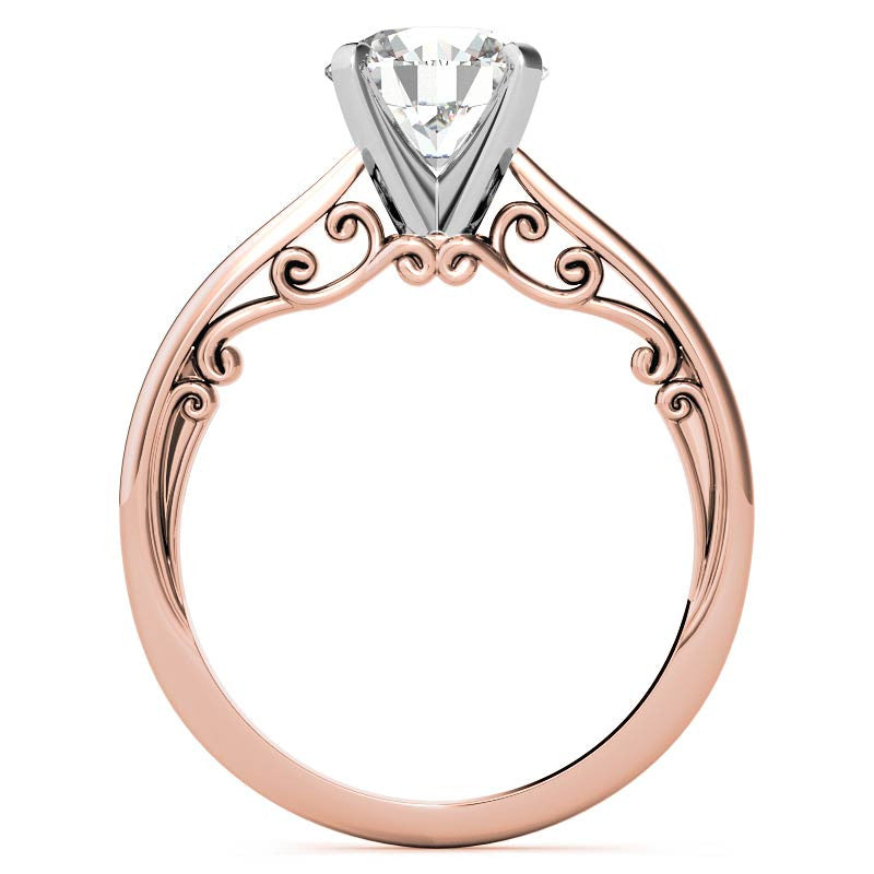 Petite Scroll Design Moissanite Solitaire Ring