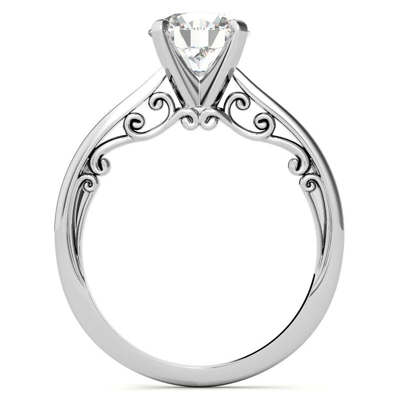 Petite Scroll Design Moissanite Solitaire Ring