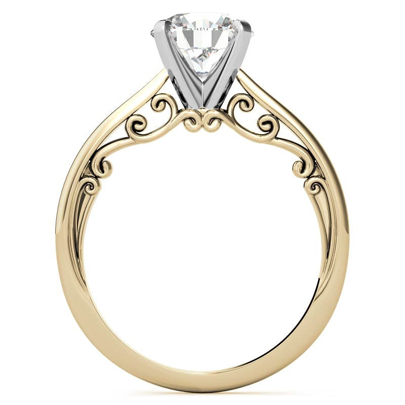 Petite Scroll Design Moissanite Solitaire Ring