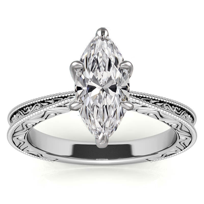 Engraved Moissanite Solitaire Ring with Milgrain