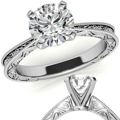 Engraved Moissanite Solitaire Ring with Milgrain