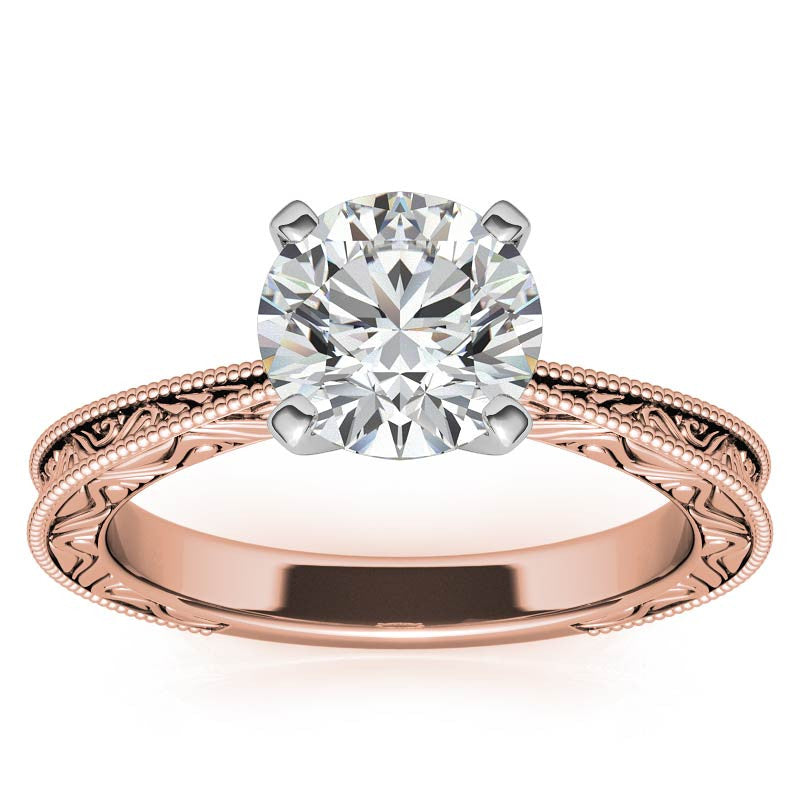 Engraved Moissanite Solitaire Ring with Milgrain