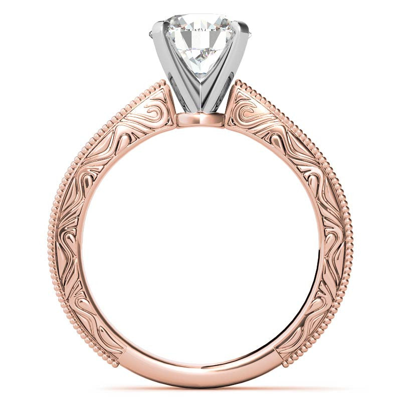 Engraved Moissanite Solitaire Ring with Milgrain