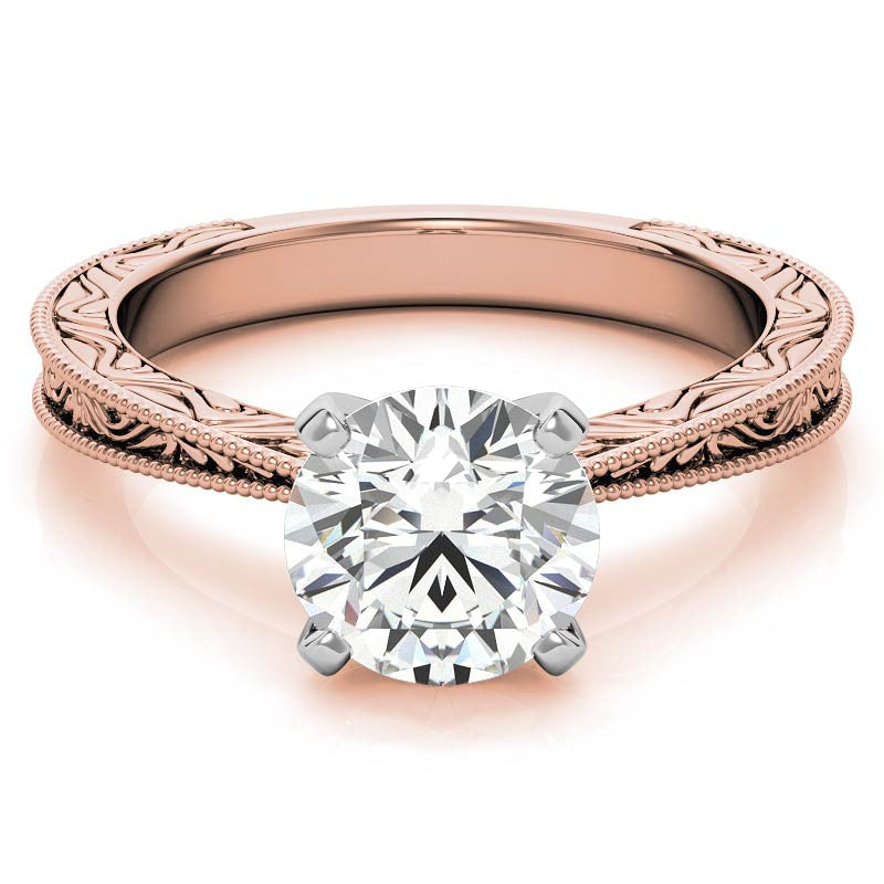 Engraved Moissanite Solitaire Ring with Milgrain