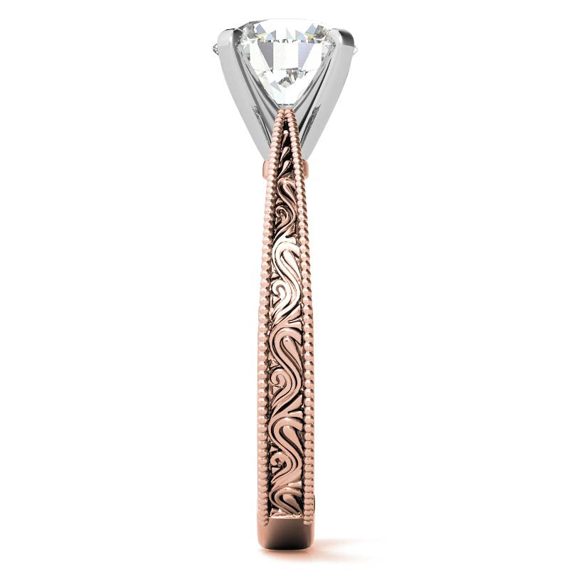 Engraved Moissanite Solitaire Ring with Milgrain