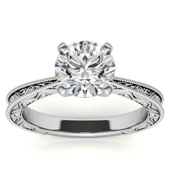 Engraved Moissanite Solitaire Ring with Milgrain
