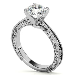 Engraved Moissanite Solitaire Ring with Milgrain