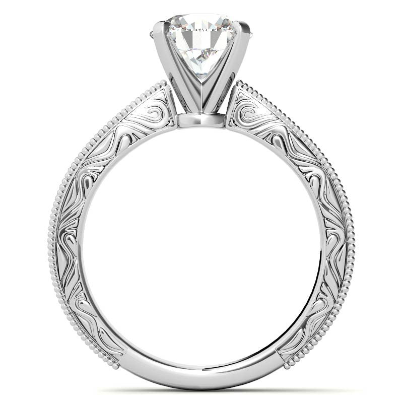 Engraved Moissanite Solitaire Ring with Milgrain