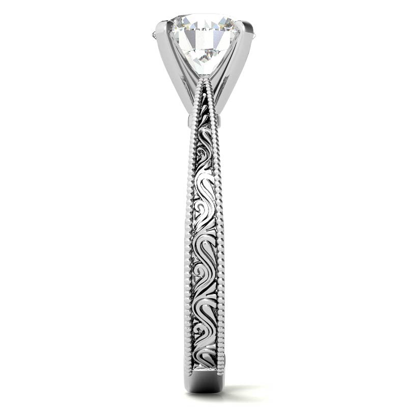 Engraved Moissanite Solitaire Ring with Milgrain
