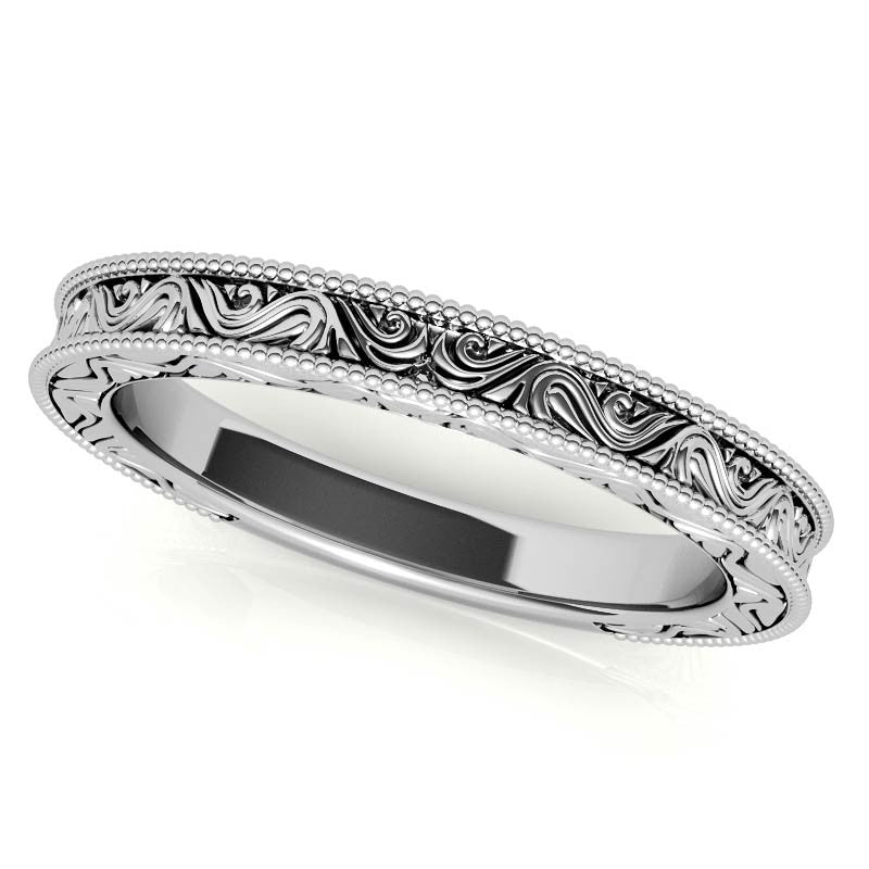 Engraved Moissanite Solitaire Ring with Milgrain