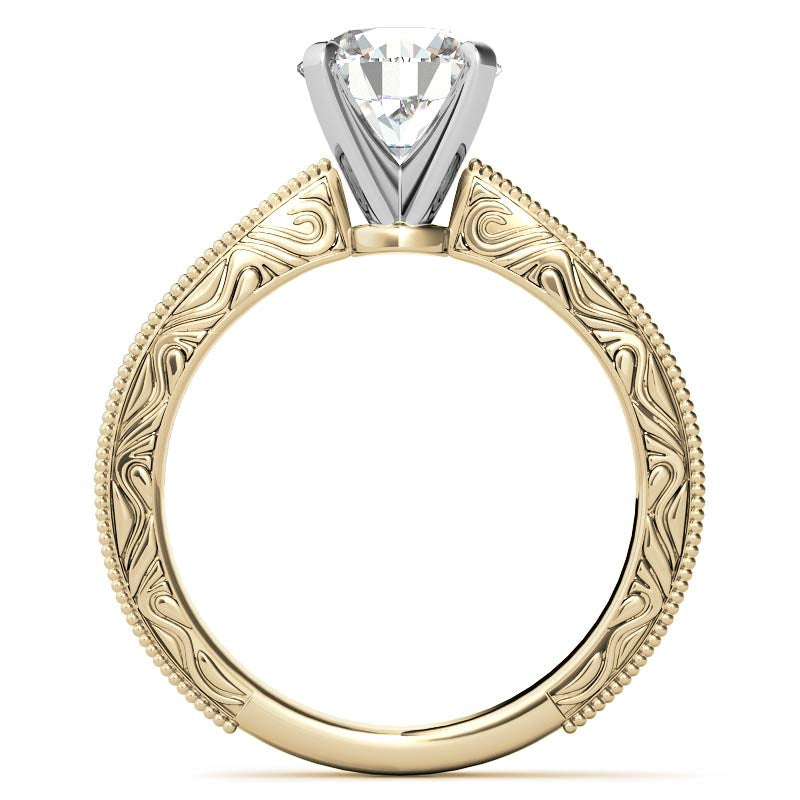 Engraved Moissanite Solitaire Ring with Milgrain