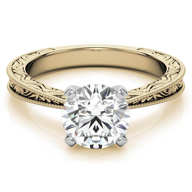 Engraved Moissanite Solitaire Ring with Milgrain