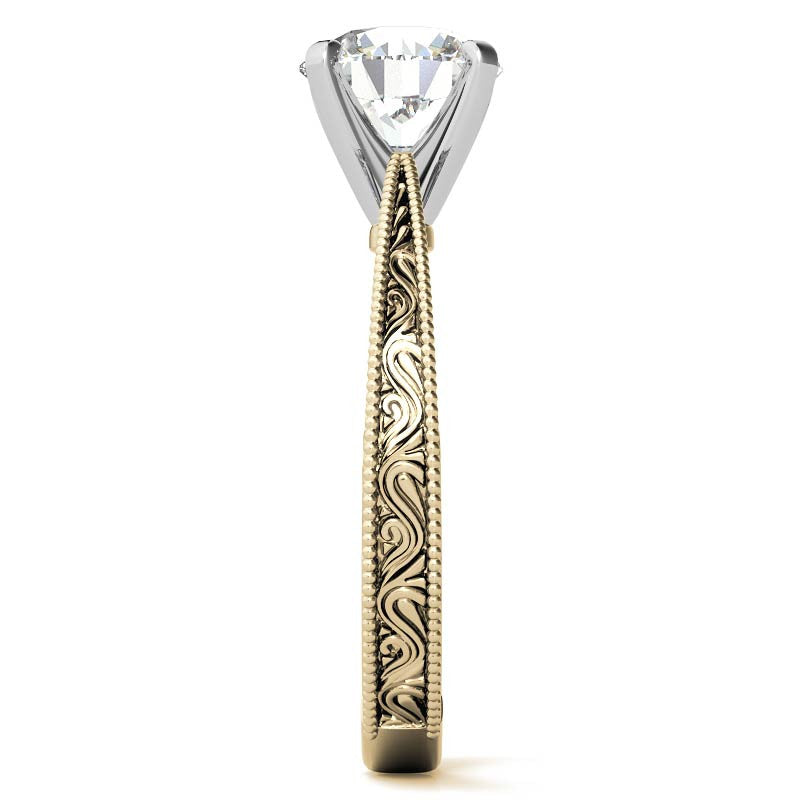 Engraved Moissanite Solitaire Ring with Milgrain