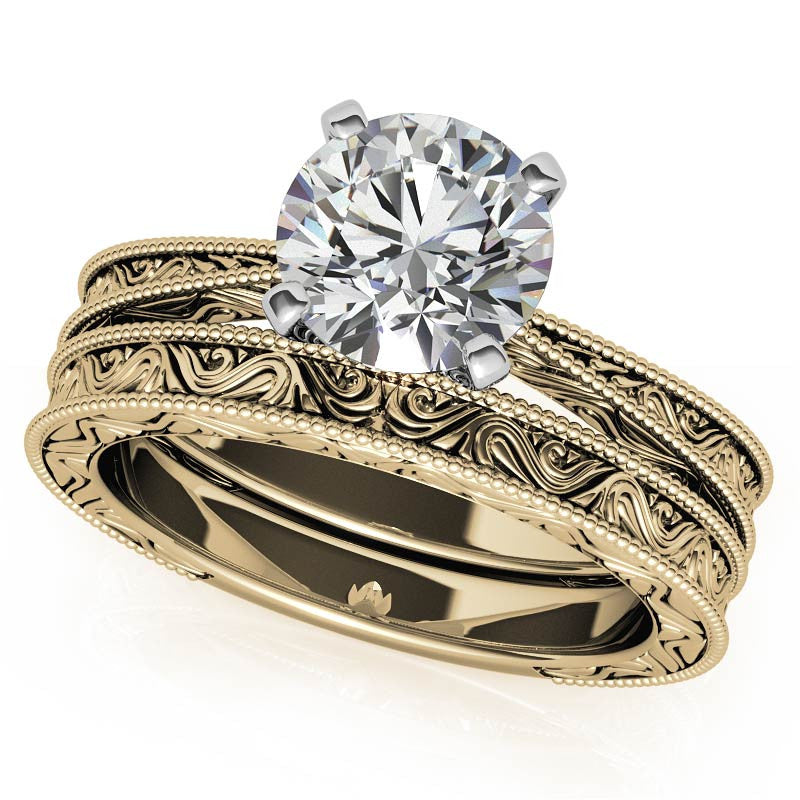 Engraved Moissanite Solitaire Ring with Milgrain