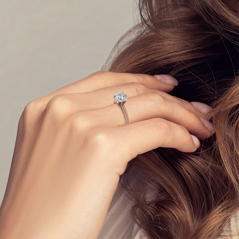 Etched Moissanite Solitaire Ring with Milgrain
