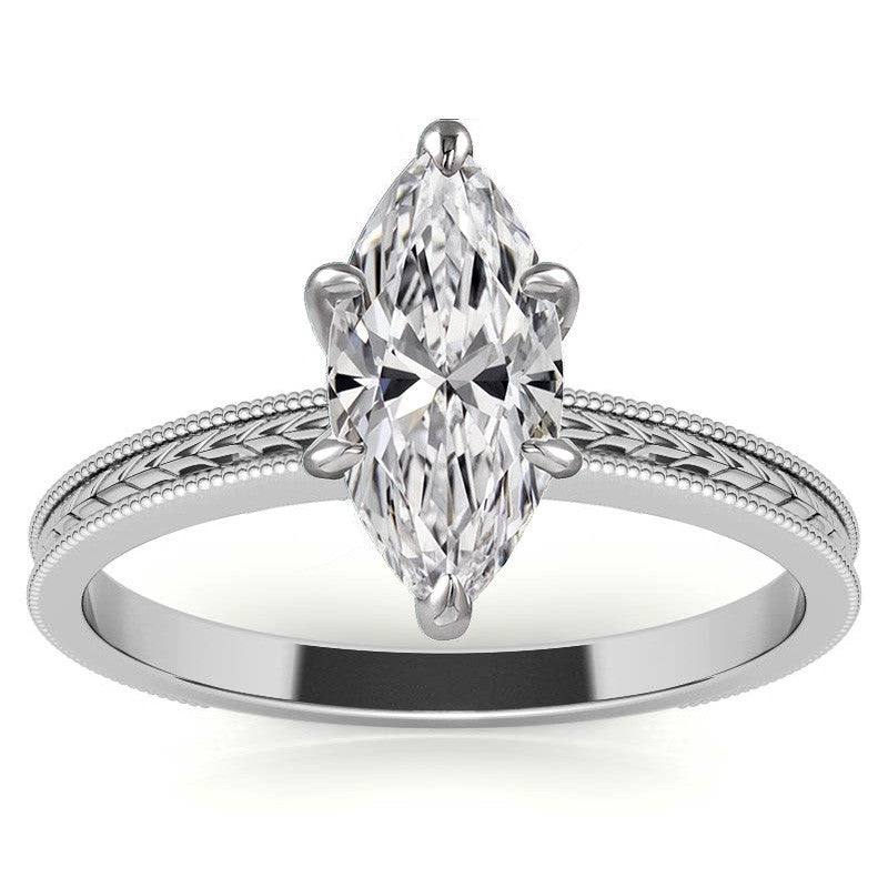 Etched Moissanite Solitaire Ring with Milgrain