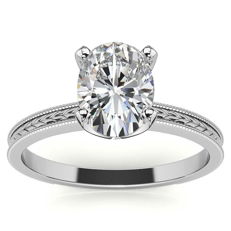 Etched Moissanite Solitaire Ring with Milgrain