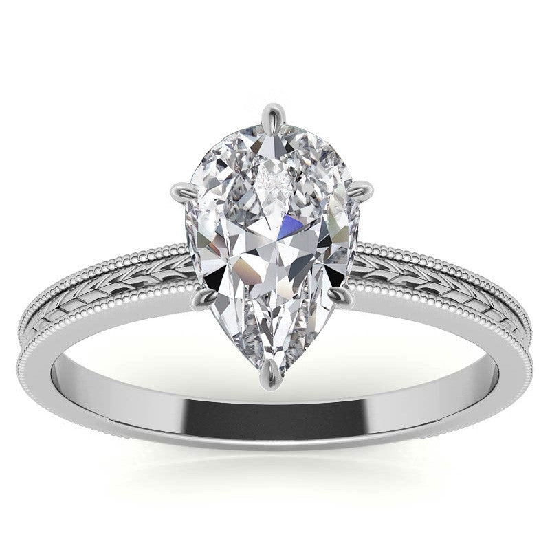 Etched Moissanite Solitaire Ring with Milgrain