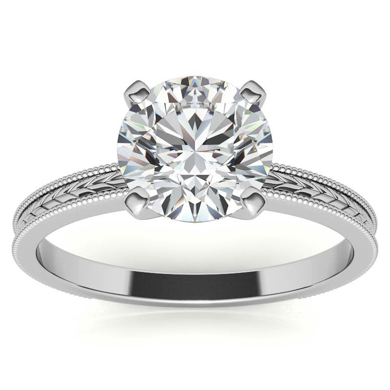 Etched Moissanite Solitaire Ring with Milgrain
