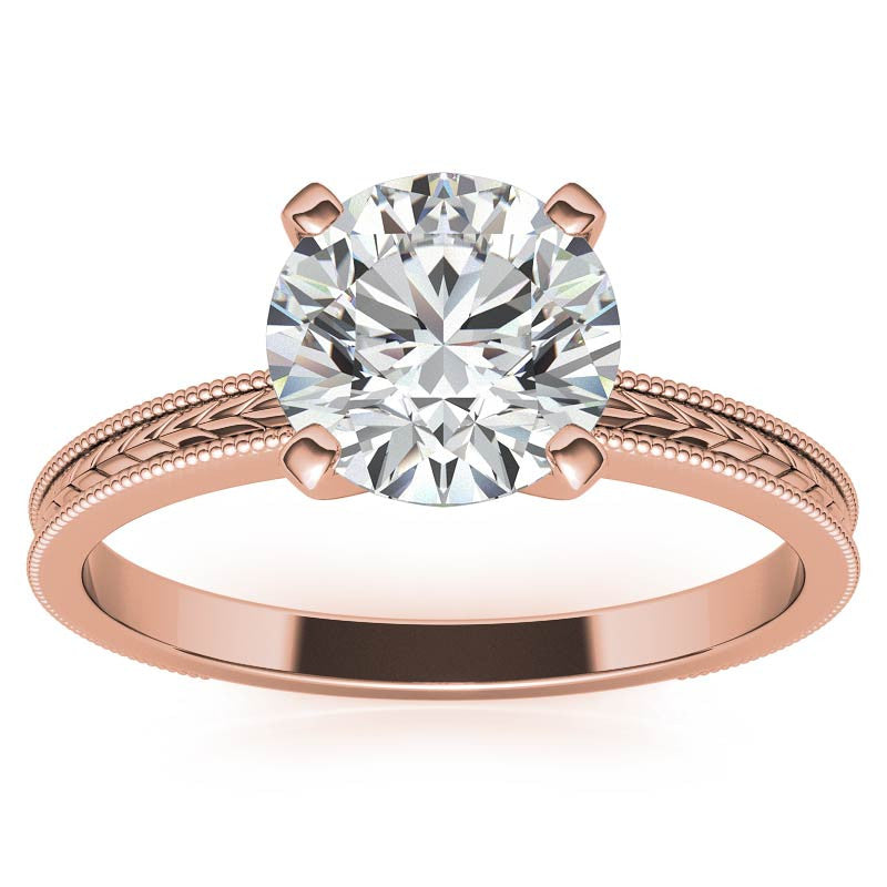 Etched Moissanite Solitaire Ring with Milgrain