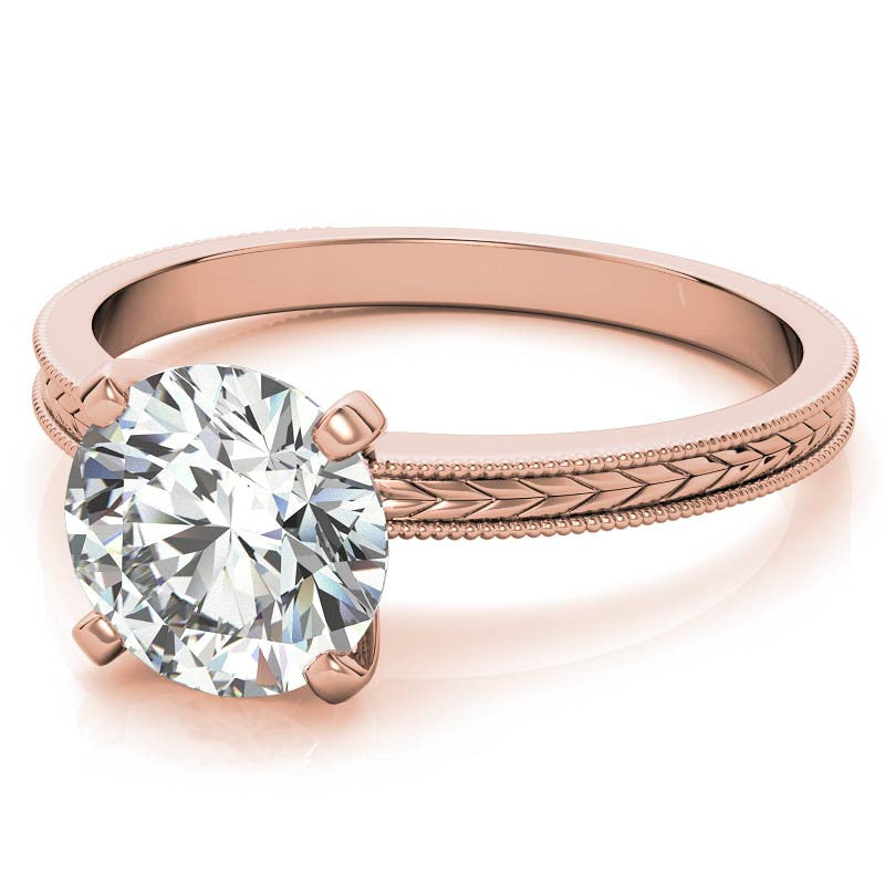 Etched Moissanite Solitaire Ring with Milgrain