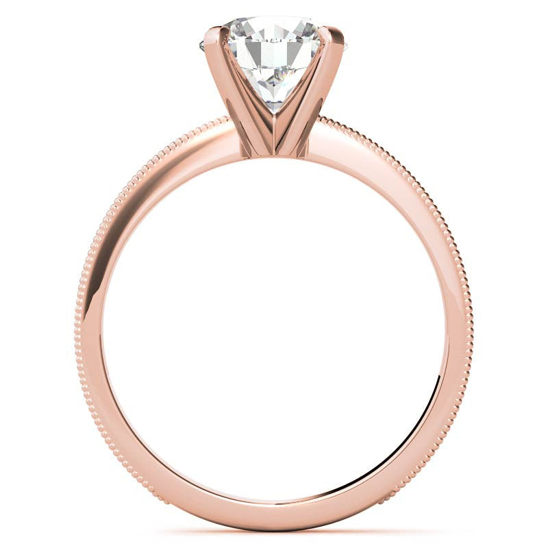 Etched Moissanite Solitaire Ring with Milgrain