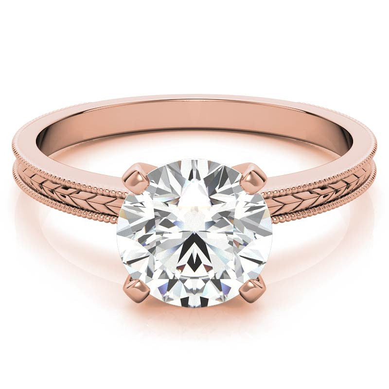 Etched Moissanite Solitaire Ring with Milgrain