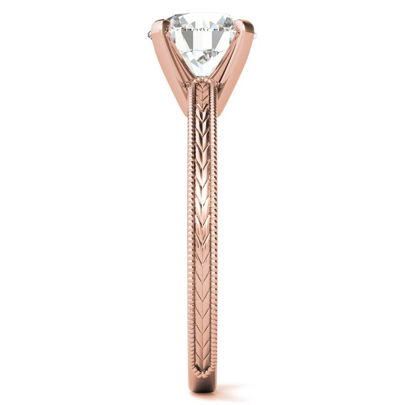 Etched Moissanite Solitaire Ring with Milgrain