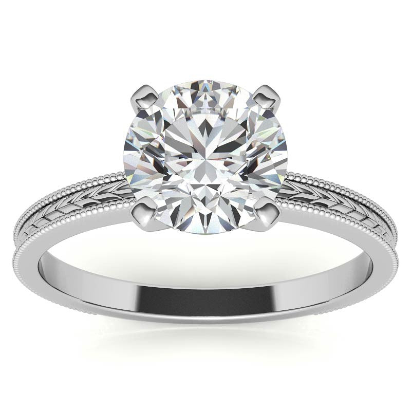 Etched Moissanite Solitaire Ring with Milgrain