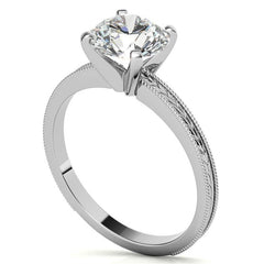 Etched Moissanite Solitaire Ring with Milgrain