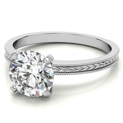 Etched Moissanite Solitaire Ring with Milgrain